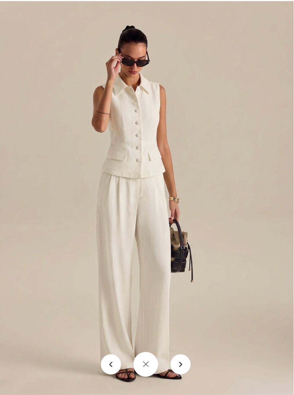 NWT Commense Collared Cotton Linen Vest & Pants Set Sz L